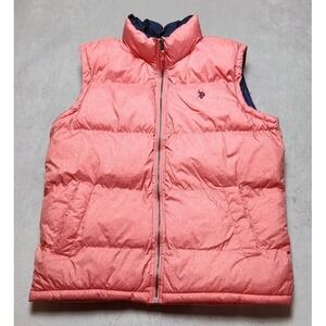 U.S. Polo Assn Women's Puffer Vest  M Pink Coral RN#110078 Navy Blue Lining Logo